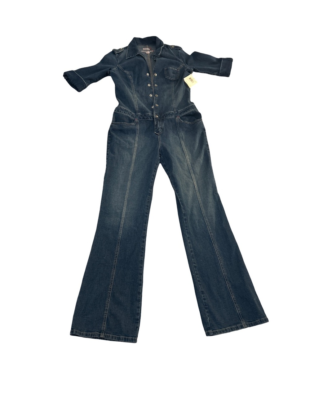 Rare Vtg Guess WomenDenim Jumpsuit NWT XL Stretch Flare Leg Catsuit Romper Y2K